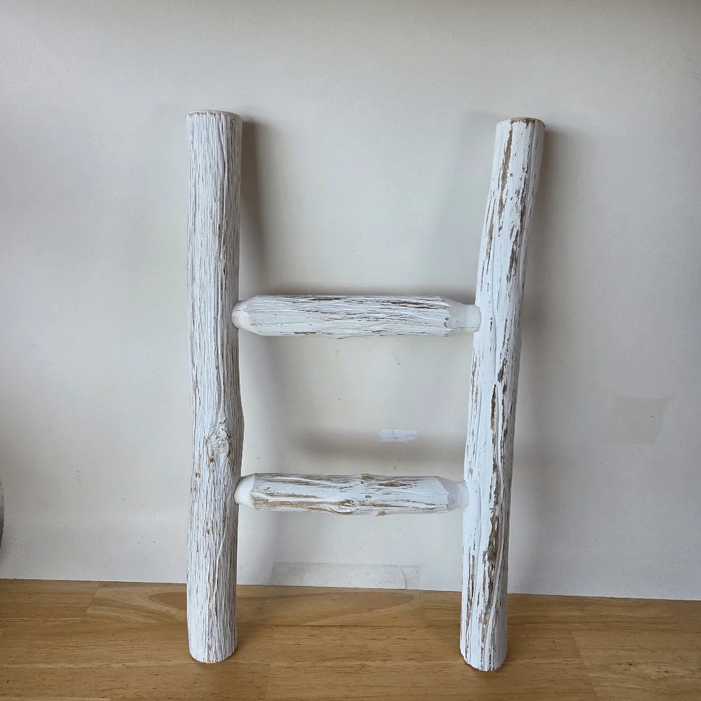 Rustic White Wooden Ladder Decor Primitive Home Decoration 18 Inches